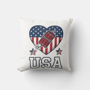 Coussin Feu d'artifice patriotique américain Cœur Vintage