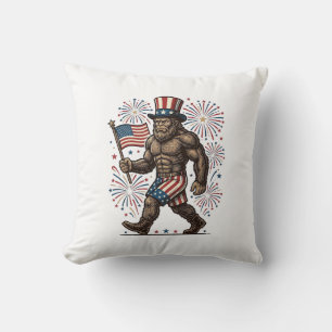 Coussin Feu d'artifice patriotique Sasquatch Gravure vinta