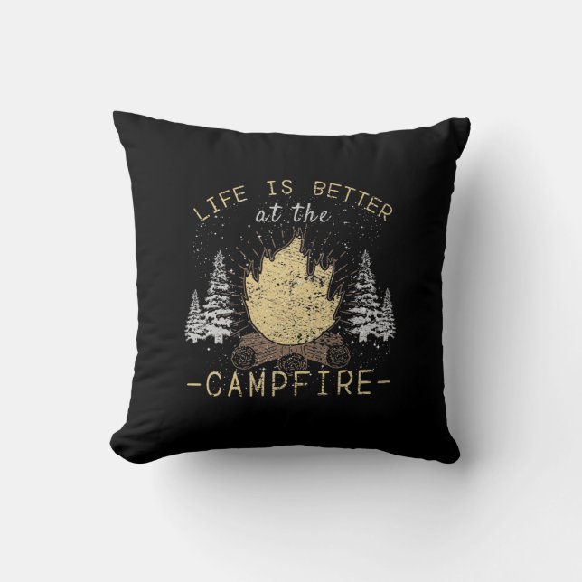 Coussin Feu De Campagne - La Vie Est Meilleure Par Le Feu  (Recto)