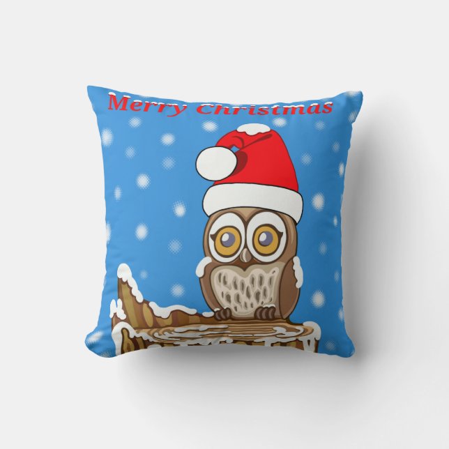 Coussin Feu de neige la Chouette à Noël (Recto)