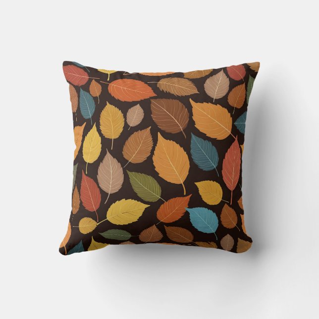 Coussin Feuillage aquarelle jaune brun mignon automne (Verso)