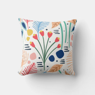 Coussin Feuillage coloré moderne motif floral blanc