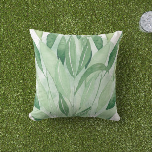Coussin Feuillage de feuilles vertes botanique blanc natur