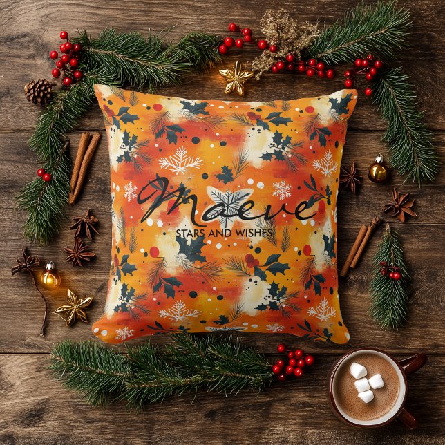 Coussin Feuillage de Noël Moderne – Abstrait de Fêtes Chau (Créateur téléchargé)