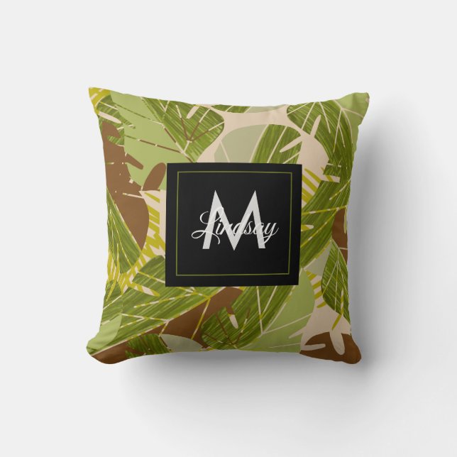 Coussin Feuillage de safari jungle tropical dessiné à la m (Recto)