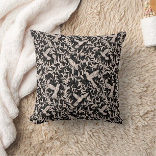 Coussin Feuillage des colibris blanc vintage anthracite