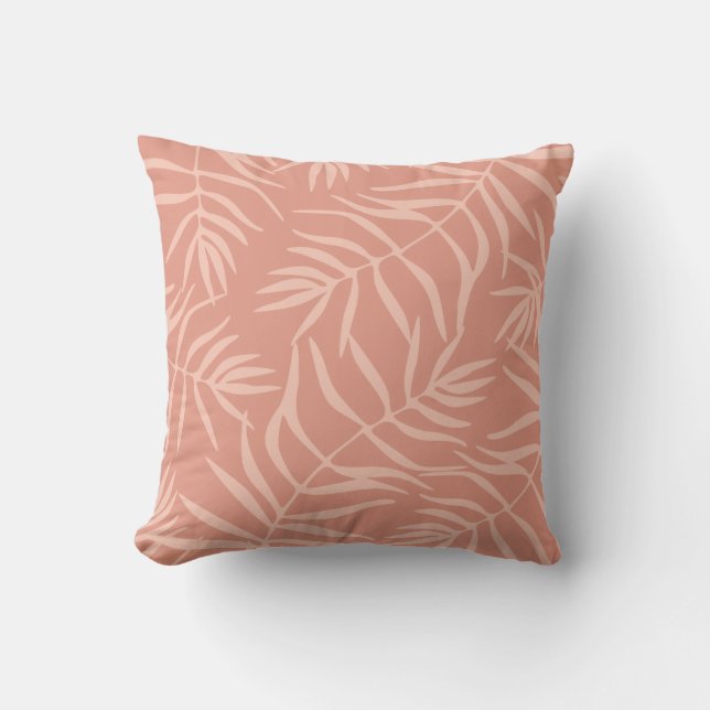 Coussin Feuillage floral corail tropical rose été (Recto)