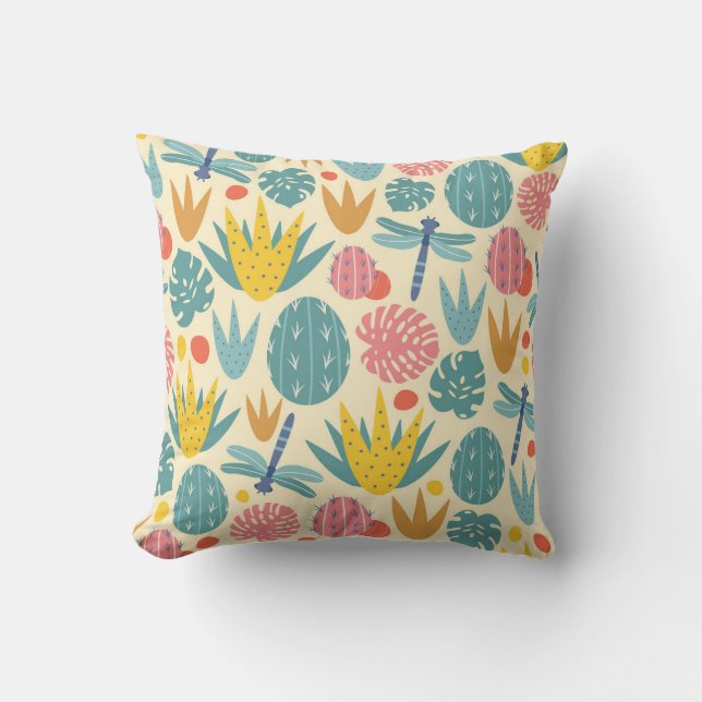 Coussin Feuillage préhistorique et libellules (Recto)