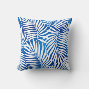 Coussin Feuillage Tropical Bleu Et Blanc   Floral