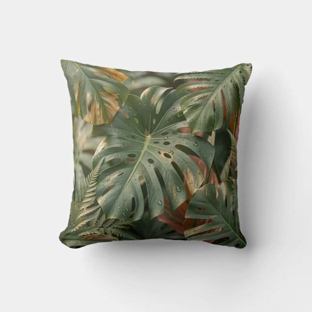 Coussin Feuillage tropical luxuriant Monstera Fougères Jun (Recto)