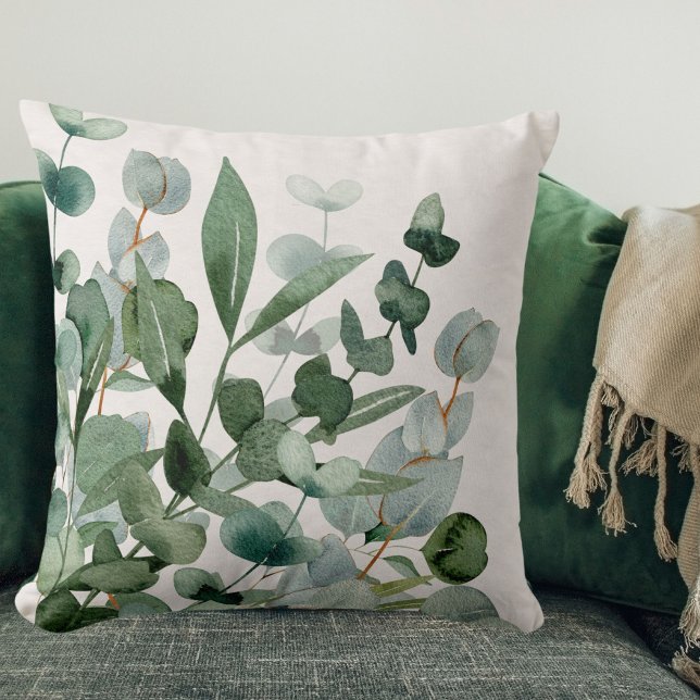 Coussin Feuillage Vert Aquarelle Feuilles Verdure (In situ)