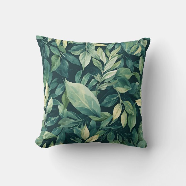 Coussin Feuillage Vert Luxuriant Accent Décoratif (Recto)