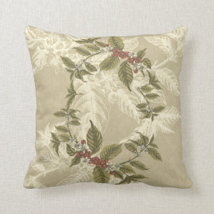 Coussin Feuillage vintage en or vert beige
