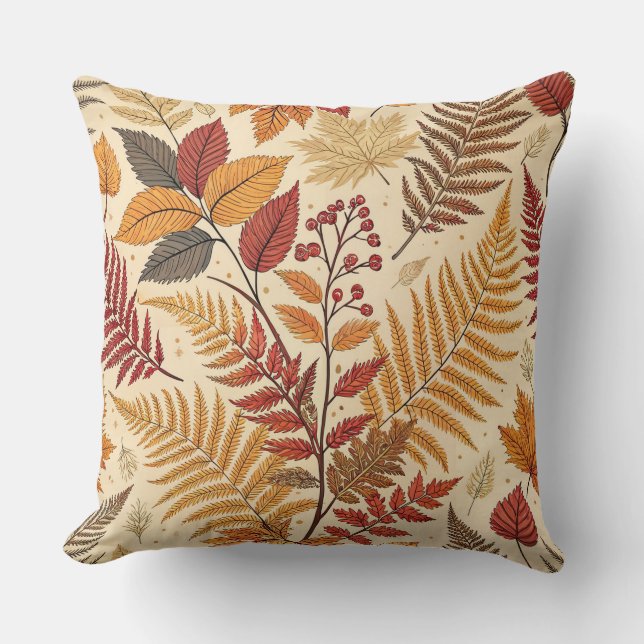 Coussin Feuillages et baies d'automne - Tons chauds (Recto)