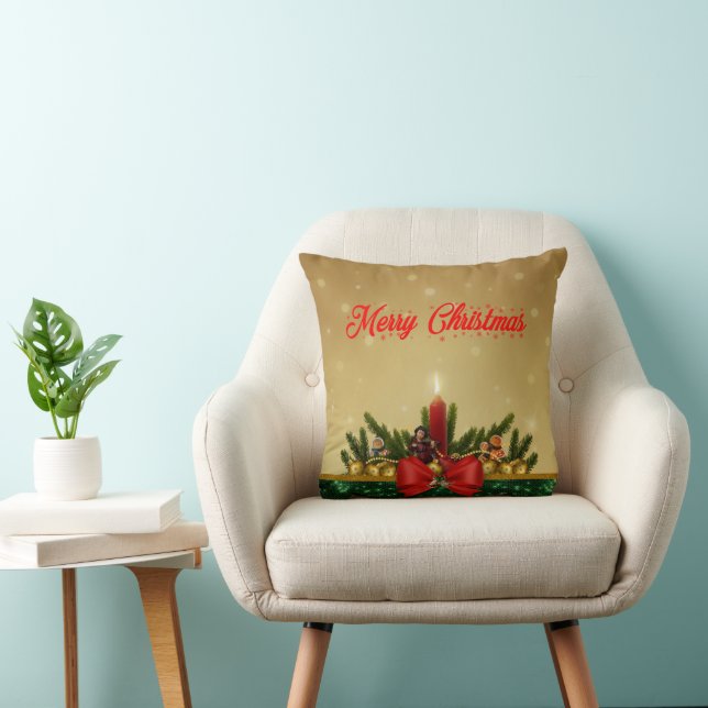 Coussin Feuillages et décorations de Noël Joyeux (Chaise)