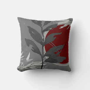 Coussin Feuille Abstraite d'aquarelle gris foncé et borde
