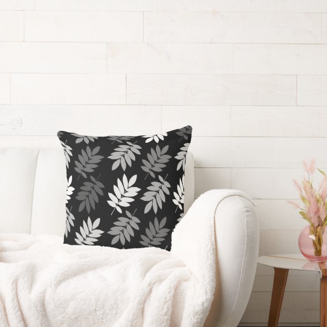 Coussin Feuille aînée grand motif noir blanc gris (Canapé)