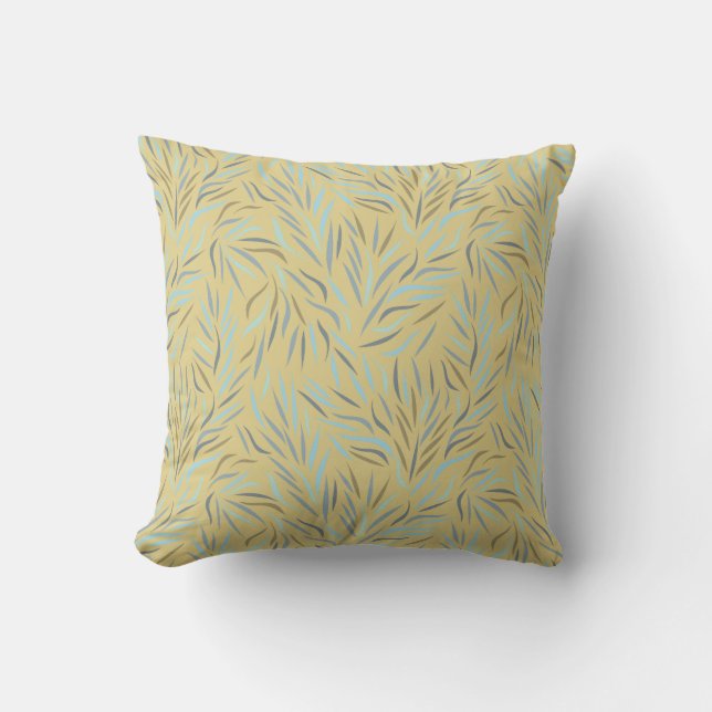 Coussin Feuille bleu Jaune Motif moderne (Recto)