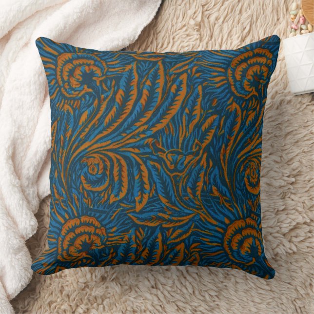 Coussin Feuille botanique d'acanthe de style sarcelle Will (Couverture)