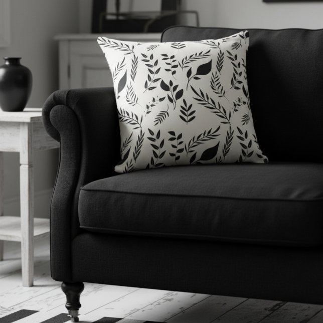 Coussin Feuille botanique moderne Motif blanc (Créateur téléchargé)