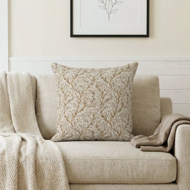 Coussin Feuille botanique or beige neutre William Morris (Créateur téléchargé)