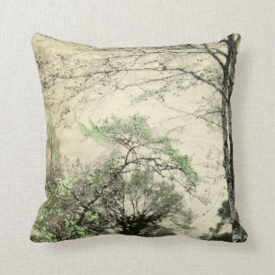 Coussin Feuille crème vert vintage de branche d'arbre de