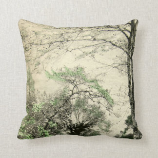 Coussin Feuille crème vert vintage de branche d'arbre de