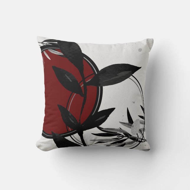 Coussin Feuille d'aquarelle rouge gris noir et bordeaux (Recto)