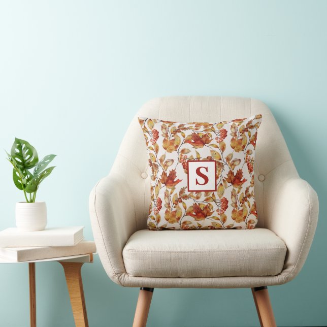Coussin Feuille d'automne monogramme rustique (Chaise)