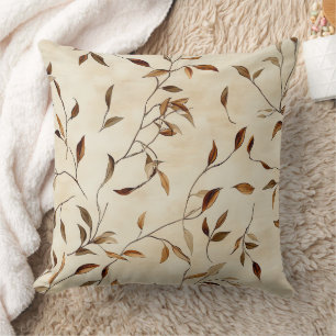 Coussin Feuille d'automne pressée en or brun et olive