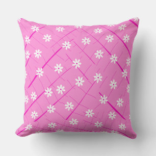 Coussin feuille de bananier et fleurs tropicale rose botan