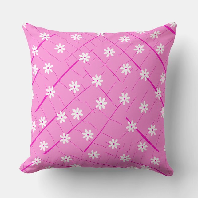 Coussin feuille de bananier et fleurs tropicale rose botan (Recto)