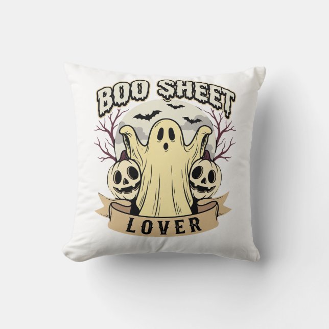 Coussin Feuille de fantôme de l'amant de la lune d'Hallowe (Recto)
