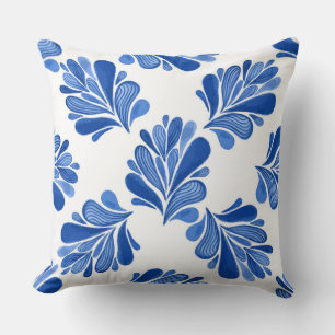Coussin Feuille de fleurs bleues /Coussin réversible Chevr