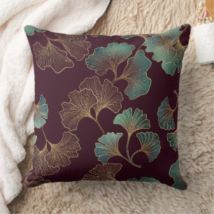 Coussin Feuille de Ginkgo élégante en Bourgogne et sarcell