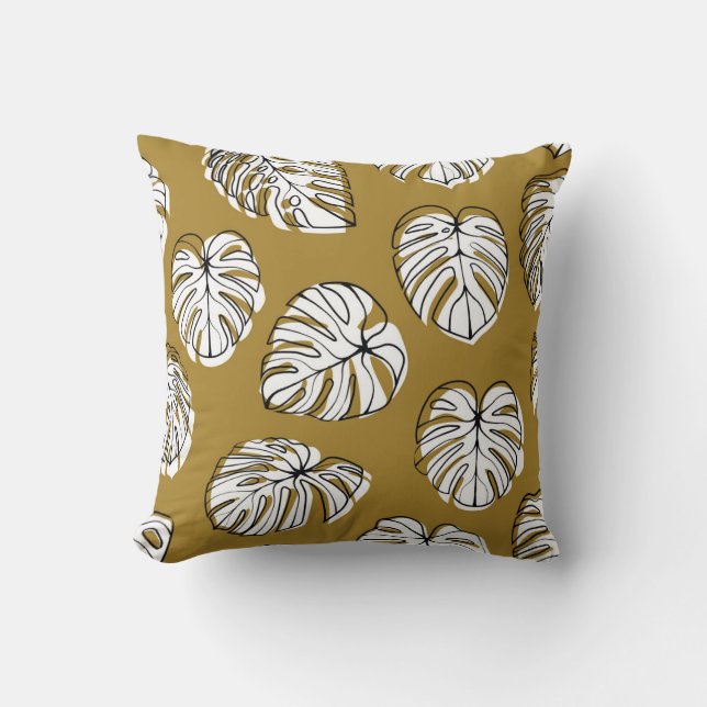 Coussin Feuille de Monstera, Motif sans soudure textile. (Recto)