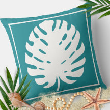 Feuille de Monstera Turquoise Blanc Moderne Côté M