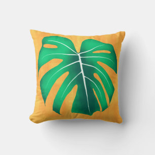 Coussin Feuille de monstère tropicale sur jaune