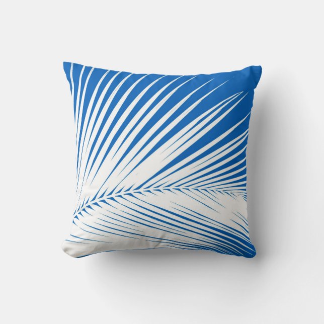 Coussin Feuille de palme - blanc sur bleu cobalt (Recto)