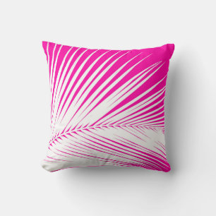 Coussin Feuille de palme - blanc sur rose fuchsia