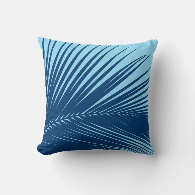 Coussin Feuille de palme - cobalt et bleu ciel (Recto)