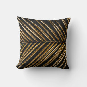 Coussin Feuille de palme dorée : minimaliste noir