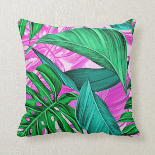 Coussin Feuille de palme tropicale rose