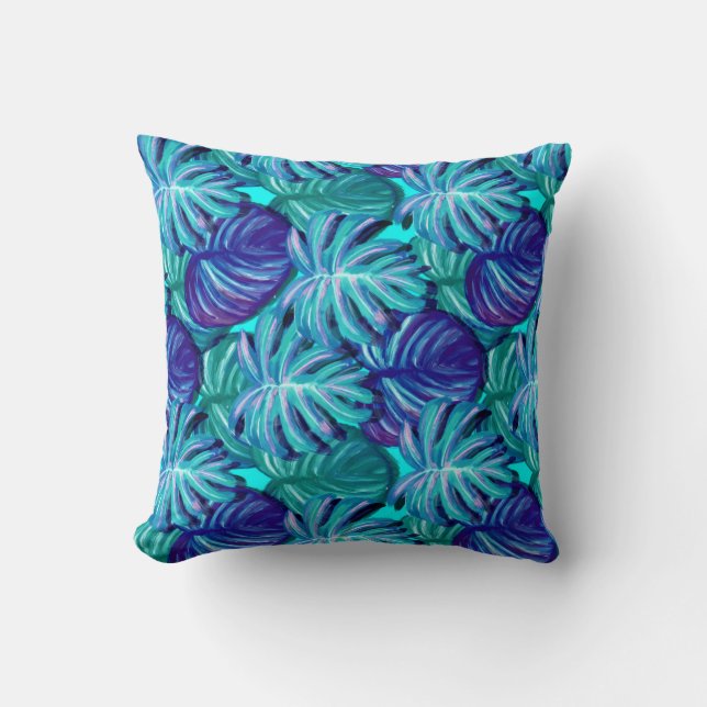 Coussin Feuille de palmier bleu clair et vert (Recto)