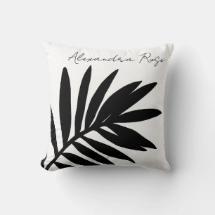 Coussin Feuille de palmier personnalisée noir blanc invers