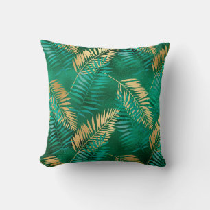 Coussin Feuille de palmier vert émeraude Jungle dorée lumi