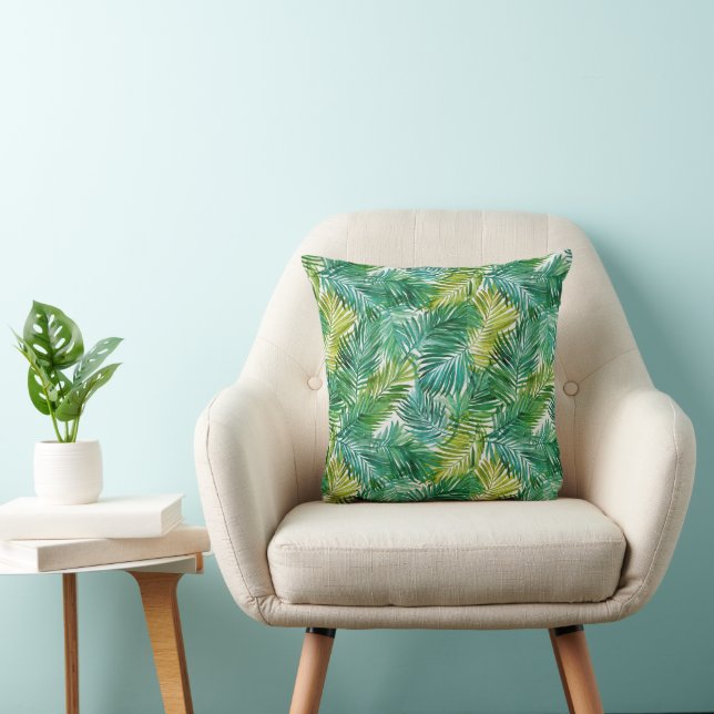 Coussin Feuille de palmier verte île tropicale luxuriante  (Chaise)