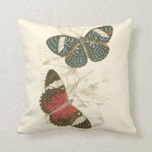Coussin Feuille de sépia avec les papillons colorés