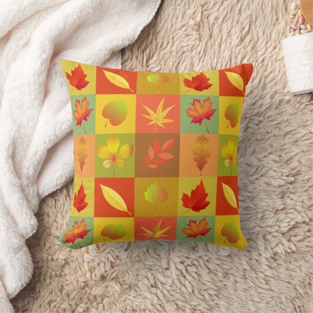 Coussin Feuille d'érable d'automne à motif bloqué orange j (Couverture)