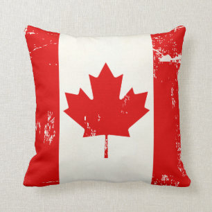 Coussin Feuille d'érable grunge affligée de drapeau du